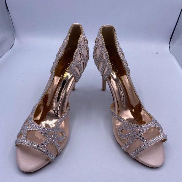 XYD Pink Peep Toe Half D'Orsay Mesh Crystal Studded High Heels Pump - Picture 4 of 12